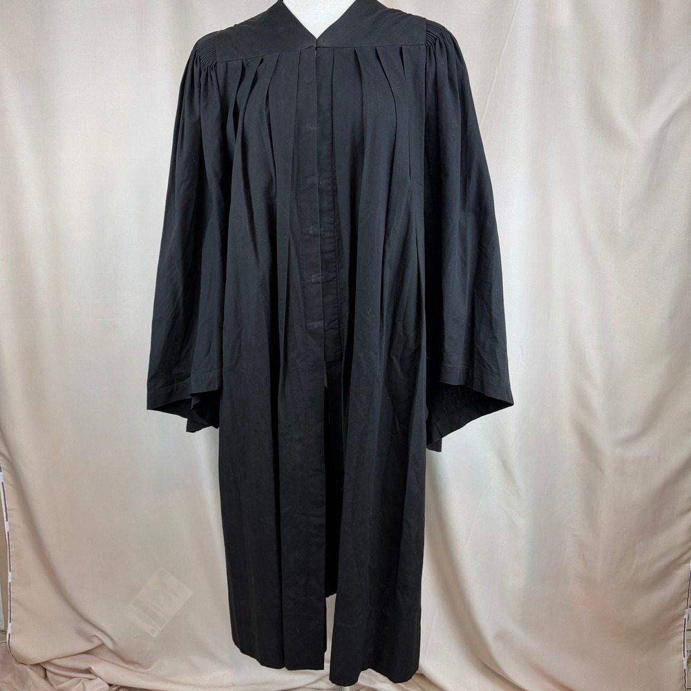 Vintage 50s Pleated Graduation Gown|L|Black Robe Halloween Costume Judge Wizard